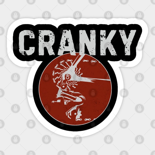 Cranky Cyclist Design – Funny Bike Chain Crank Art for Cyclists Sticker by Stylecombinator